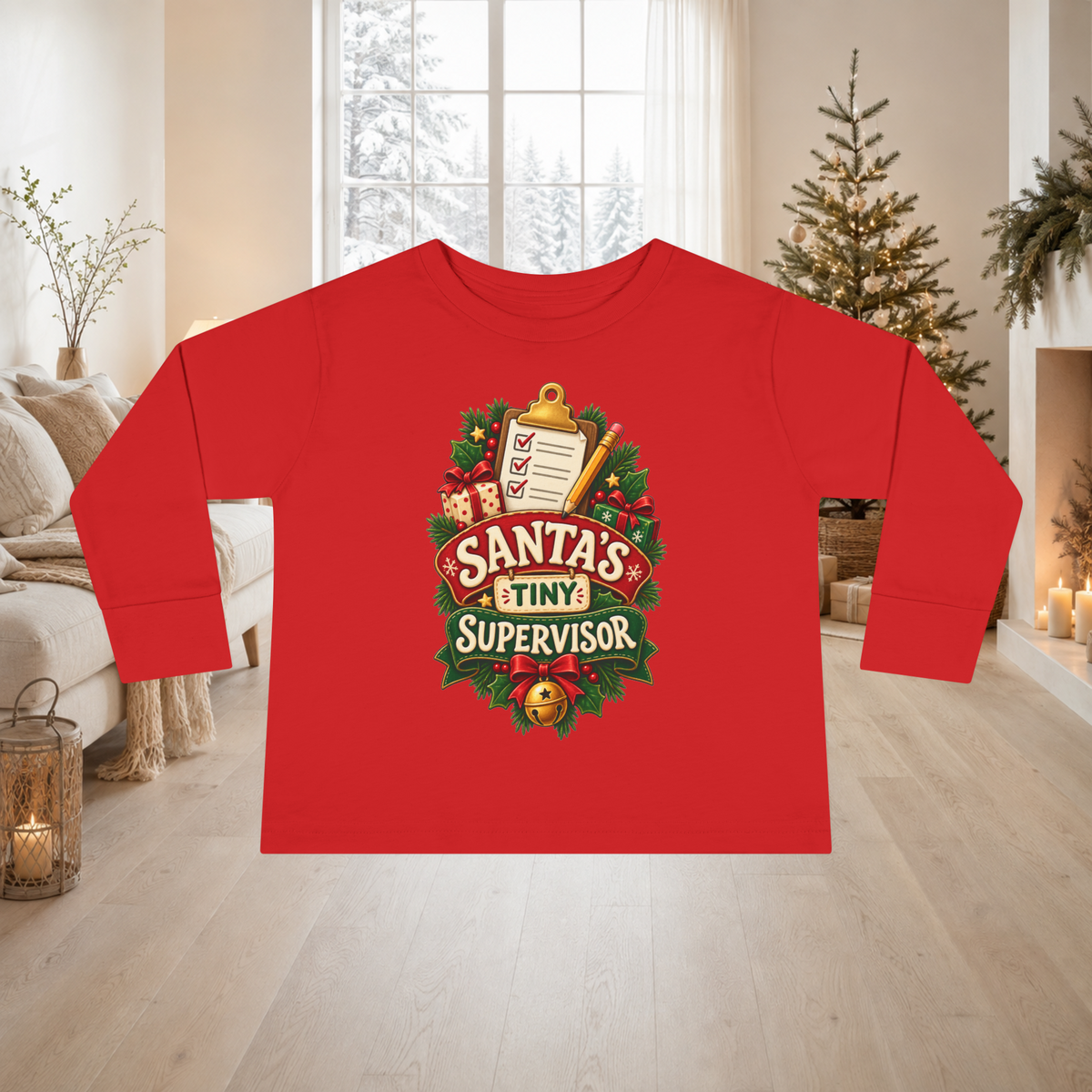 Unisex Toddler Long Sleeve Tee — “Santa’s Tiny Supervisor” Christmas Shirt - Kids clothes - Image 8