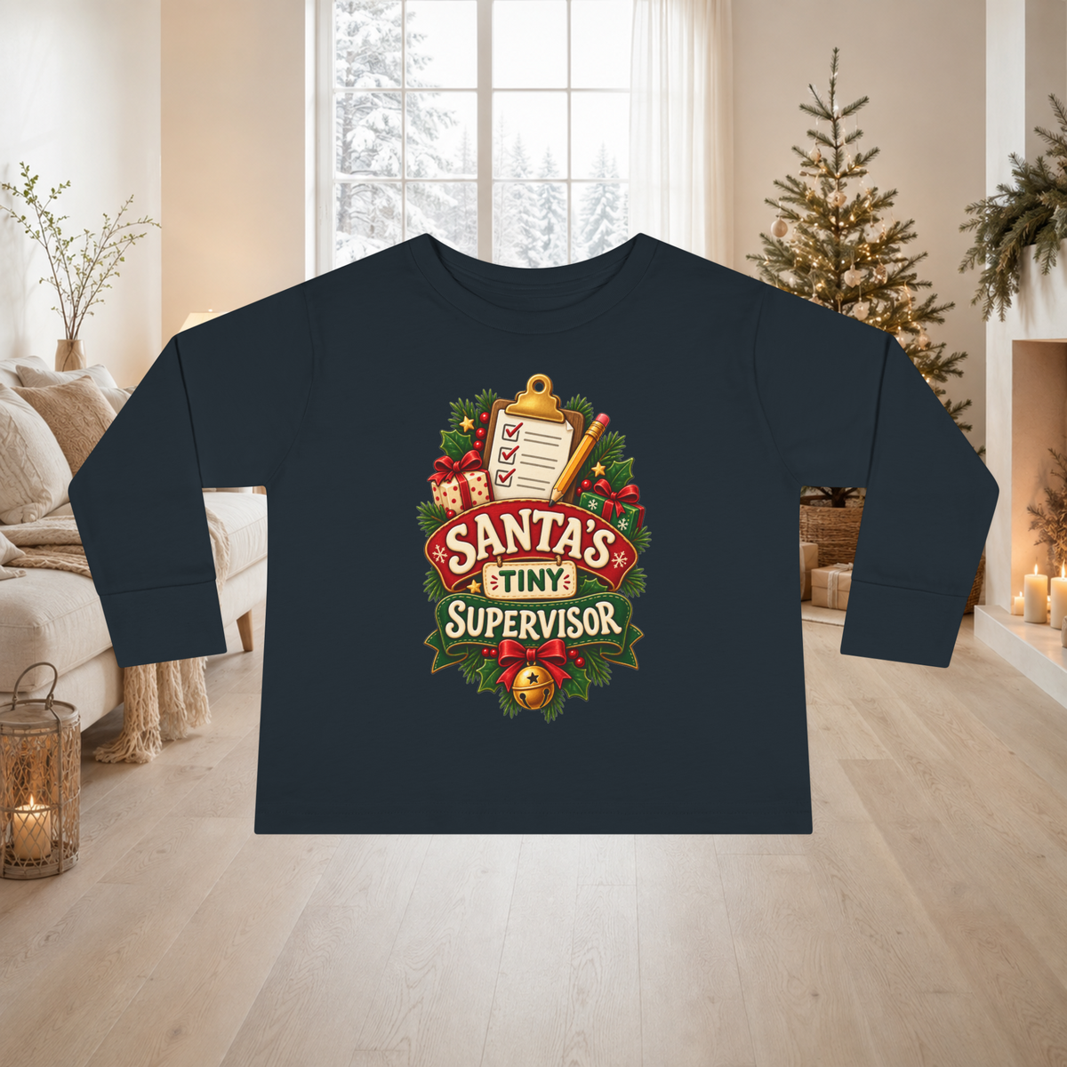 Unisex Toddler Long Sleeve Tee — “Santa’s Tiny Supervisor” Christmas Shirt - Kids clothes - Image 5
