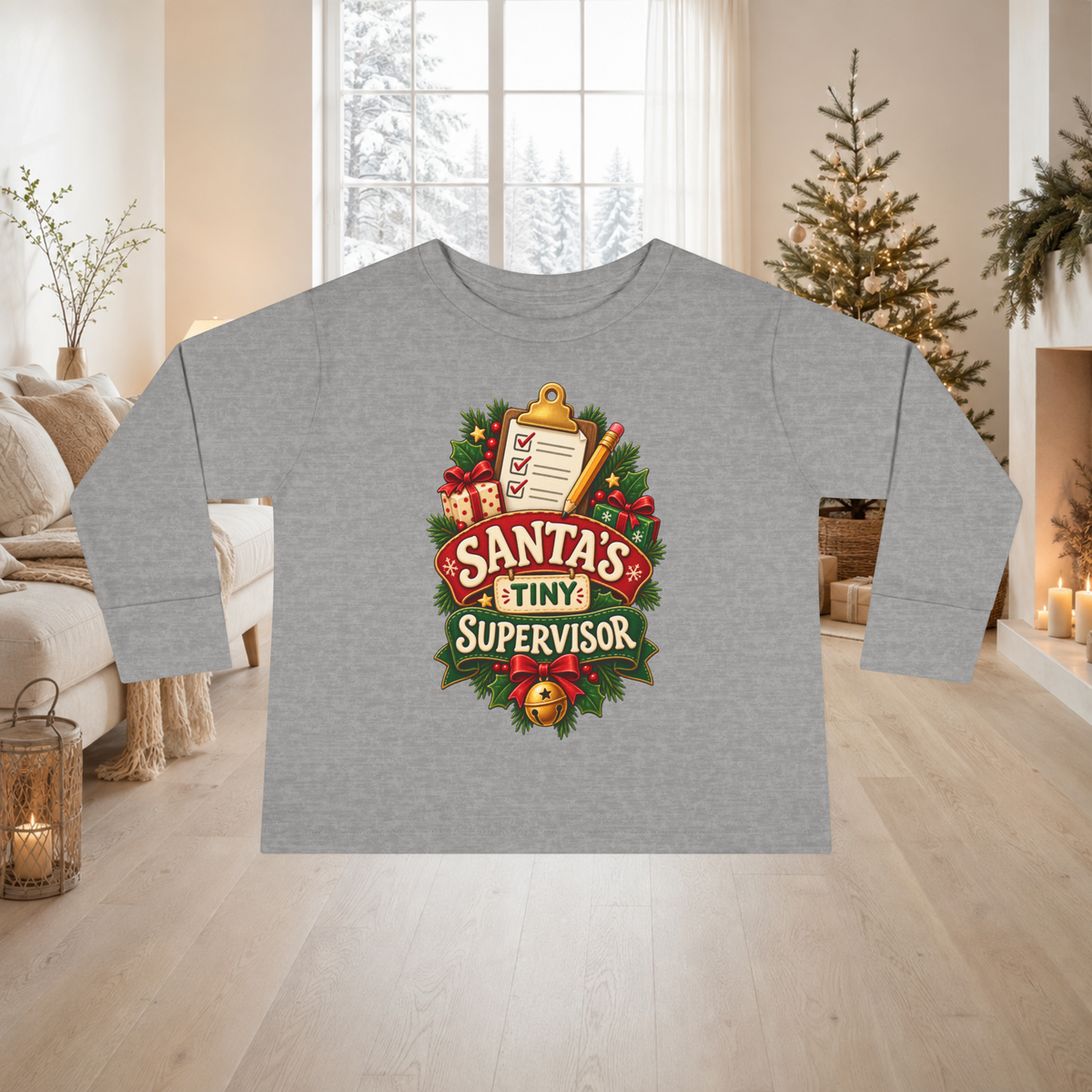Unisex Toddler Long Sleeve Tee — “Santa’s Tiny Supervisor” Christmas Shirt - Kids clothes - Image 3