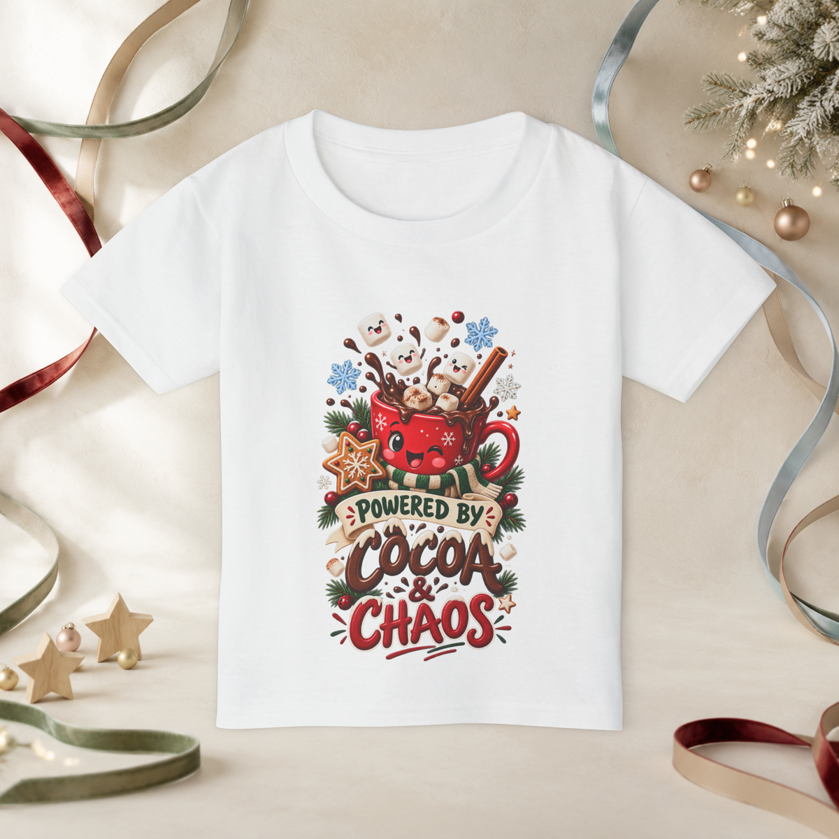 Unisex Toddler T-Shirt — “Powered by Cocoa & Chaos” Christmas Hot Chocolate Tee - Kids clothes - Image 1