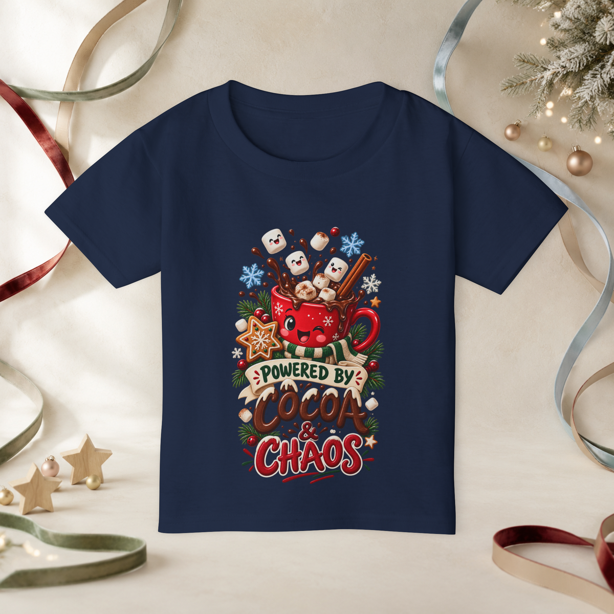 Unisex Toddler T-Shirt — “Powered by Cocoa & Chaos” Christmas Hot Chocolate Tee - Kids clothes - Image 5