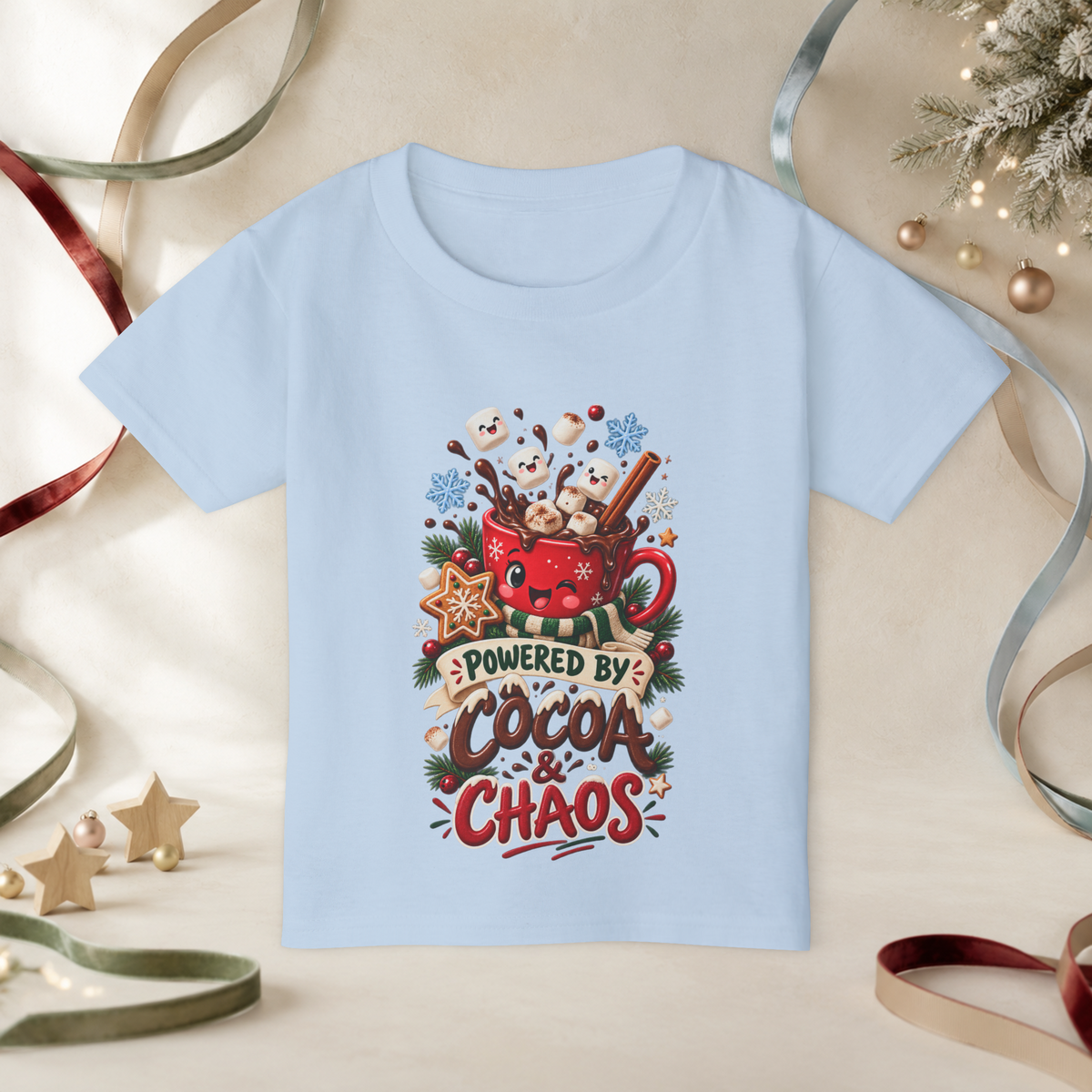 Unisex Toddler T-Shirt — “Powered by Cocoa & Chaos” Christmas Hot Chocolate Tee - Kids clothes - Image 3