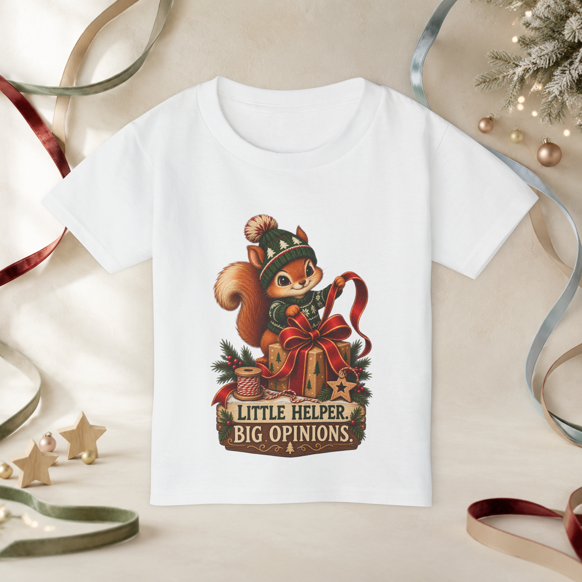 Unisex Toddler Heavy Cotton™ T-Shirt — “Little Helper, Big Opinions” Christmas Squirrel Tee - Kids clothes - Image 2