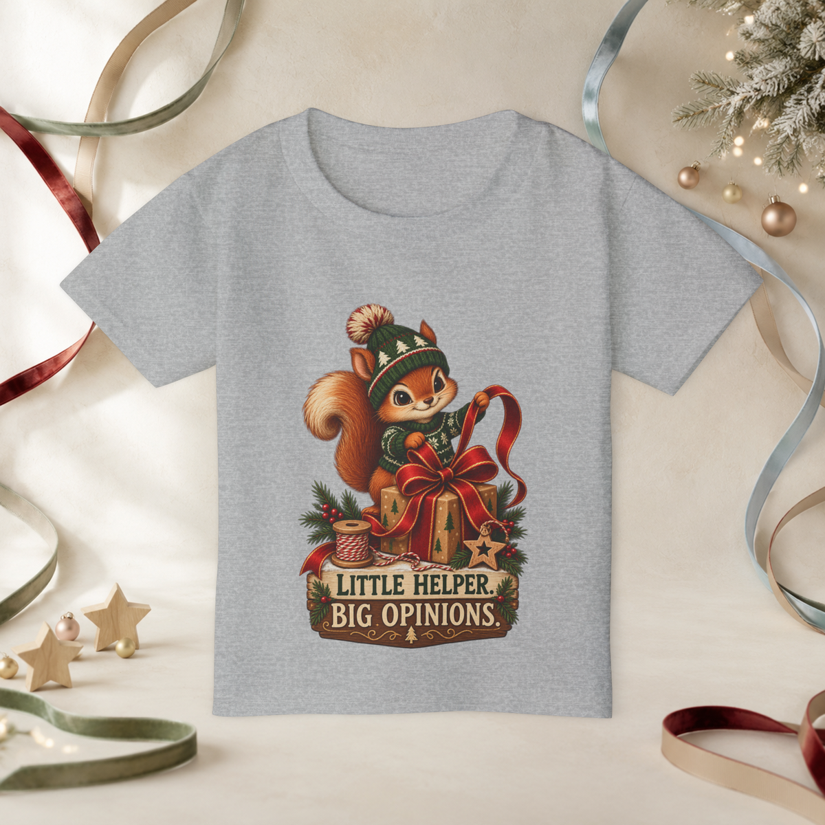 Unisex Toddler Heavy Cotton™ T-Shirt — “Little Helper, Big Opinions” Christmas Squirrel Tee - Kids clothes - Image 3