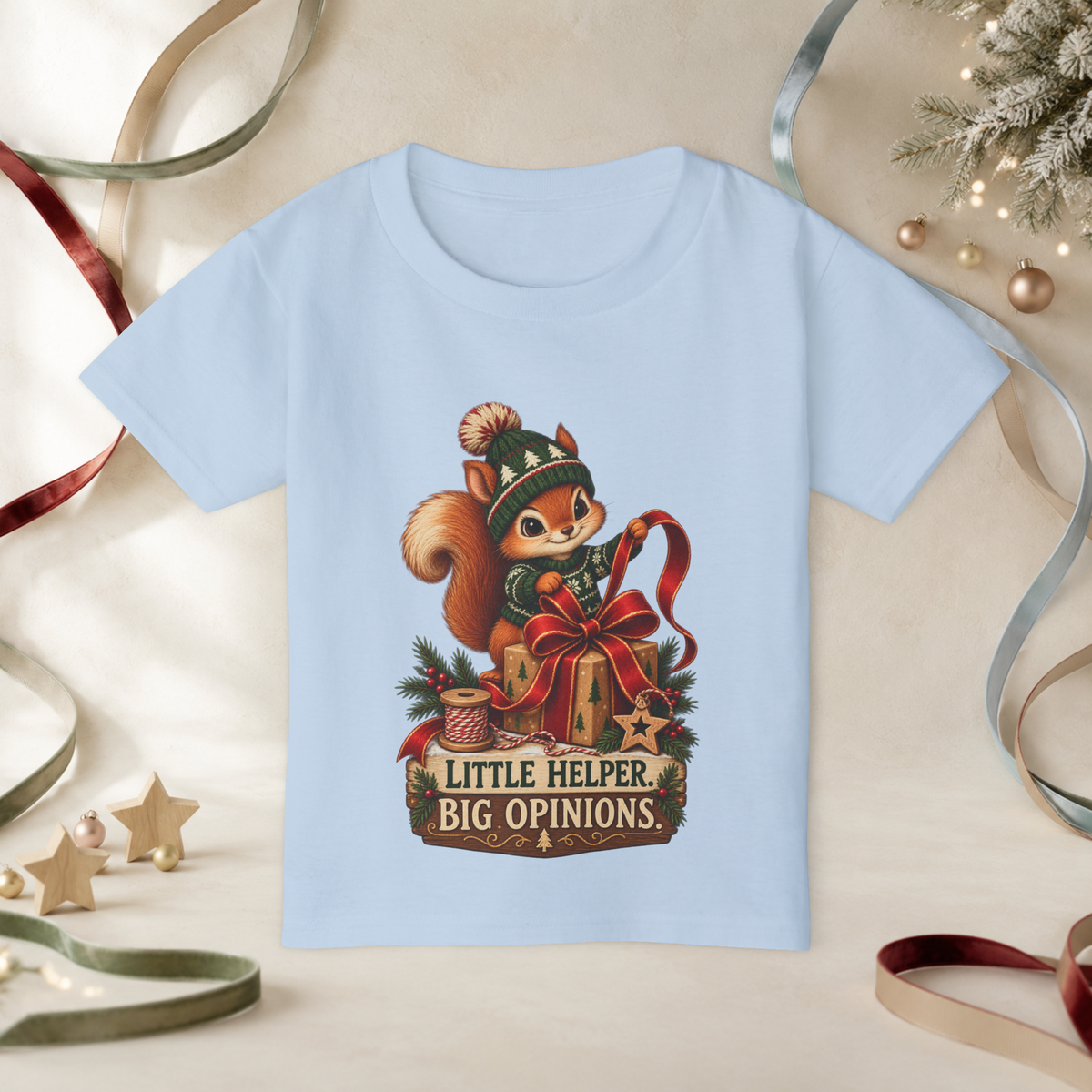 Unisex Toddler Heavy Cotton™ T-Shirt — “Little Helper, Big Opinions” Christmas Squirrel Tee - Kids clothes - Image 4