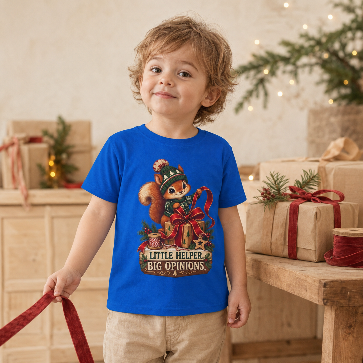 Unisex Toddler Heavy Cotton™ T-Shirt — “Little Helper, Big Opinions” Christmas Squirrel Tee - Kids clothes - Image 1