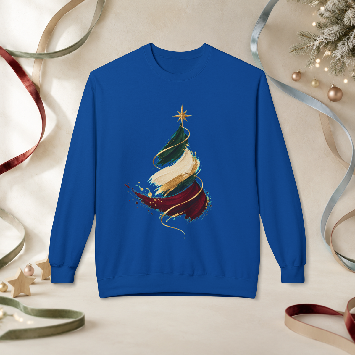 Unisex Adult Christmas Crewneck Sweatshirt – Abstract Brushstroke Tree - Sweatshirt - Image 7