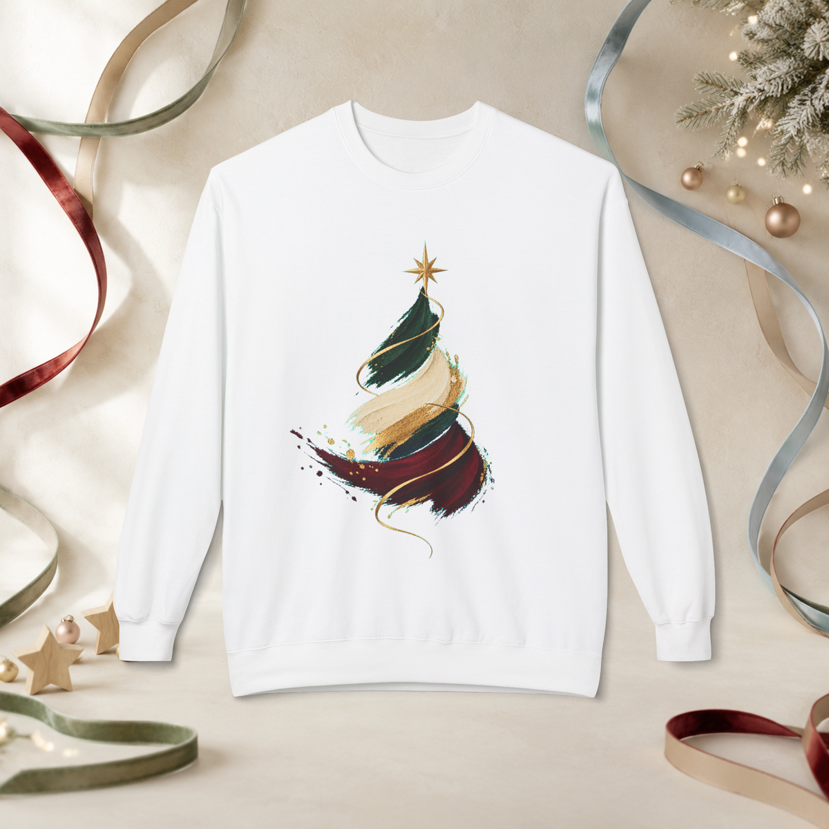 Unisex Adult Christmas Crewneck Sweatshirt – Abstract Brushstroke Tree - Sweatshirt - Image 1