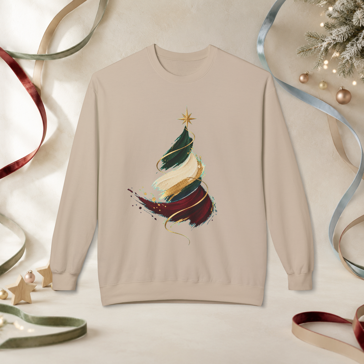 Unisex Adult Christmas Crewneck Sweatshirt – Abstract Brushstroke Tree - Sweatshirt - Image 4