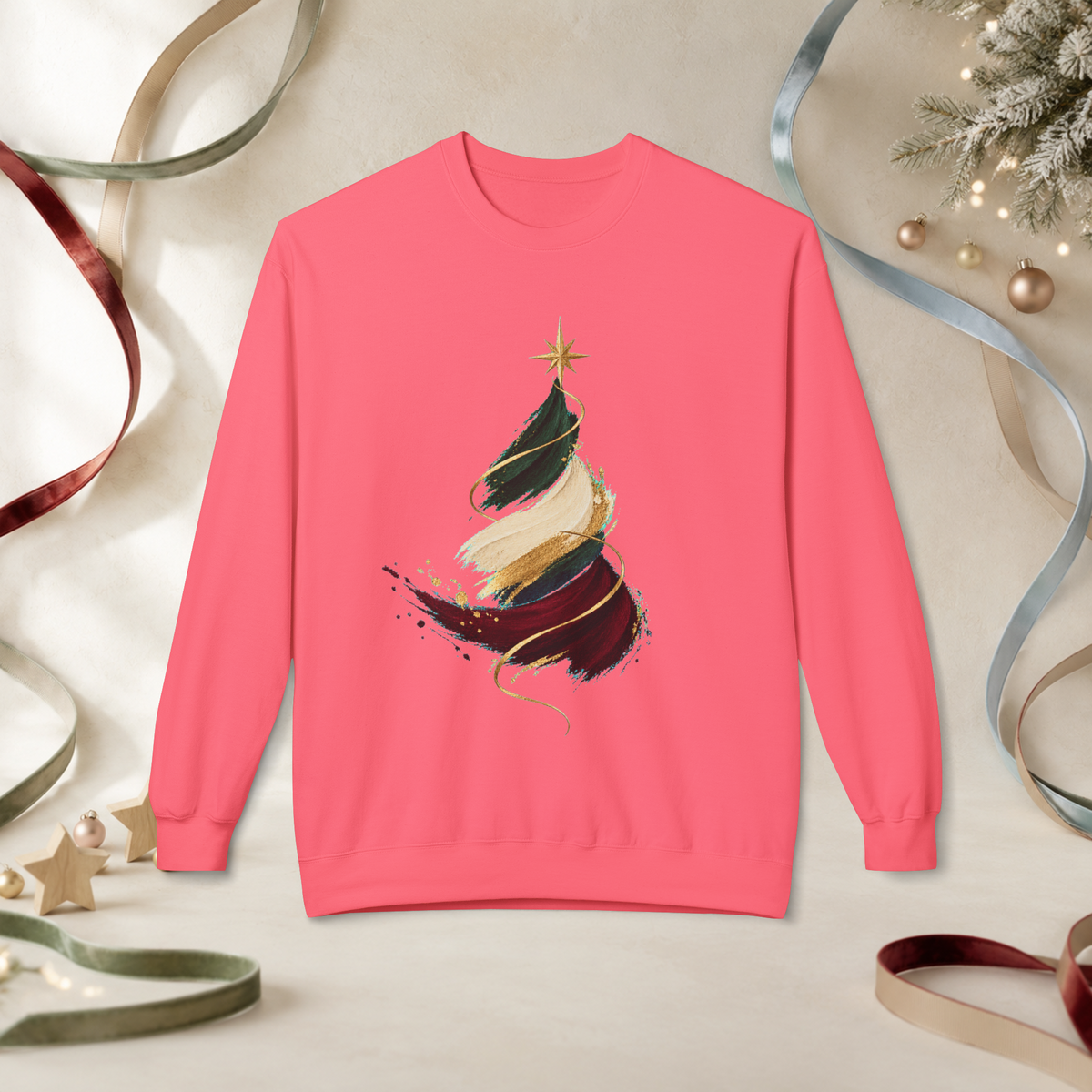Unisex Adult Christmas Crewneck Sweatshirt – Abstract Brushstroke Tree - Sweatshirt - Image 10