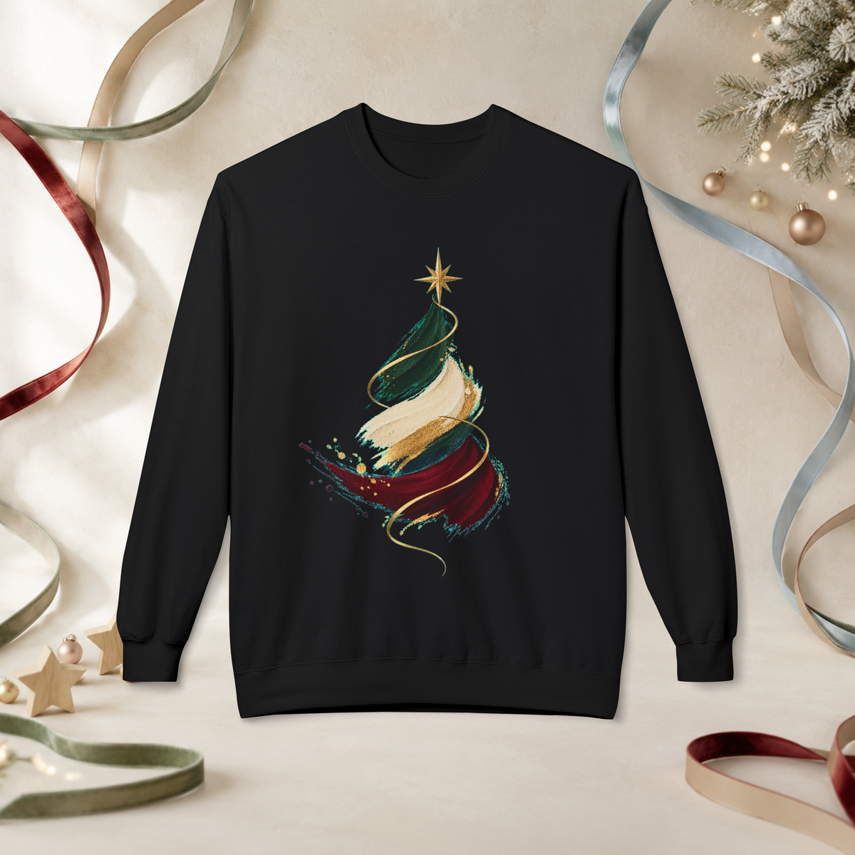 Unisex Adult Christmas Crewneck Sweatshirt – Abstract Brushstroke Tree - Sweatshirt - Image 3