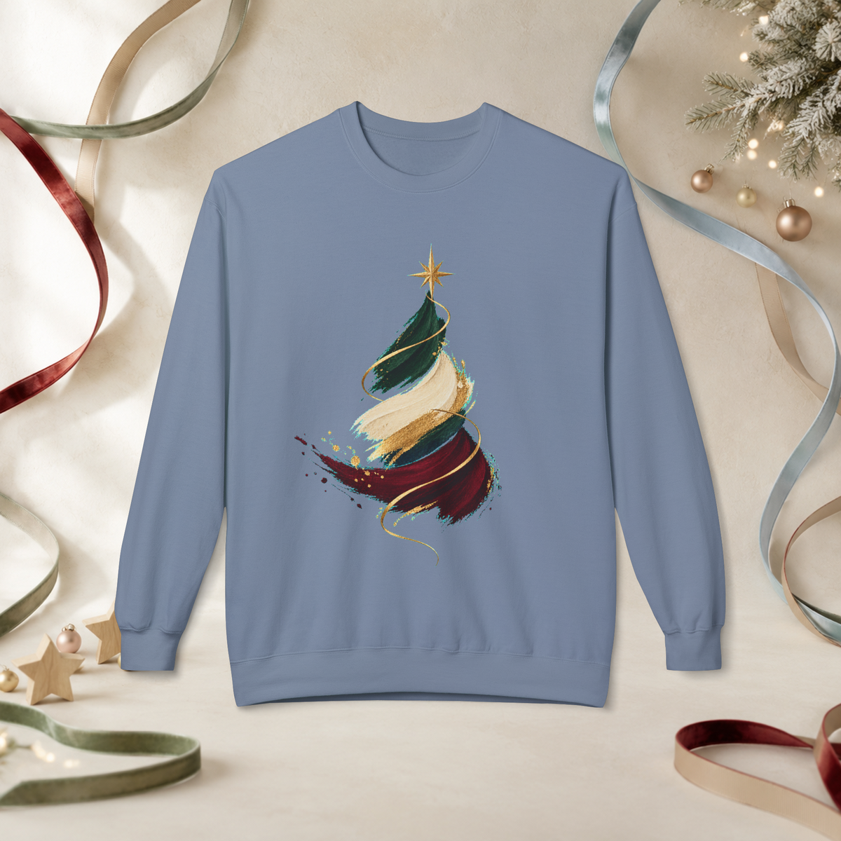 Unisex Adult Christmas Crewneck Sweatshirt – Abstract Brushstroke Tree - Sweatshirt - Image 5