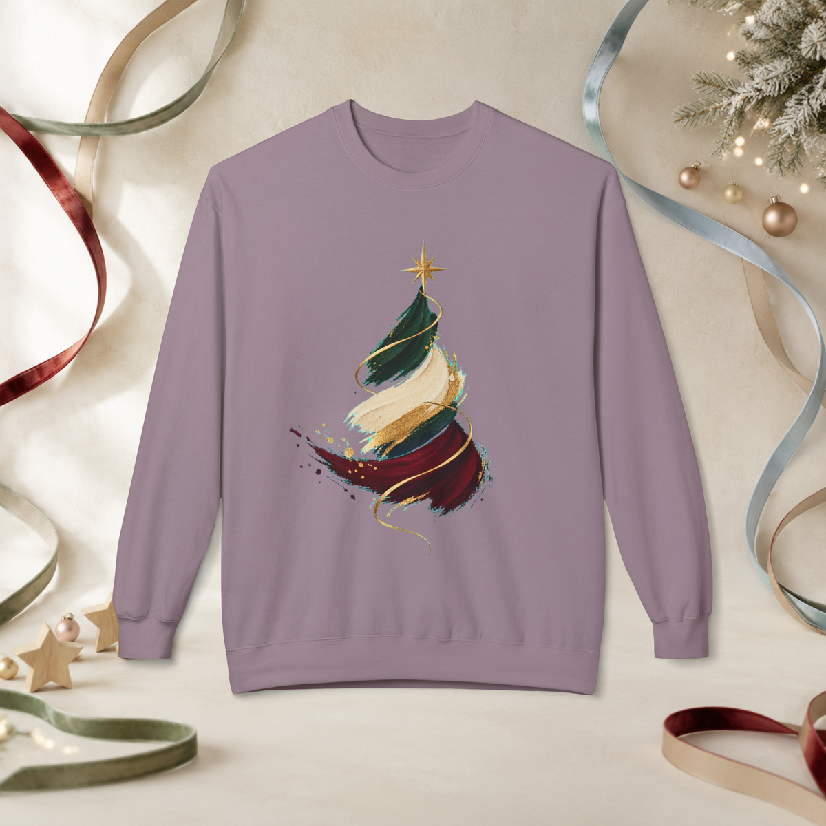 Unisex Adult Christmas Crewneck Sweatshirt – Abstract Brushstroke Tree - Sweatshirt - Image 9