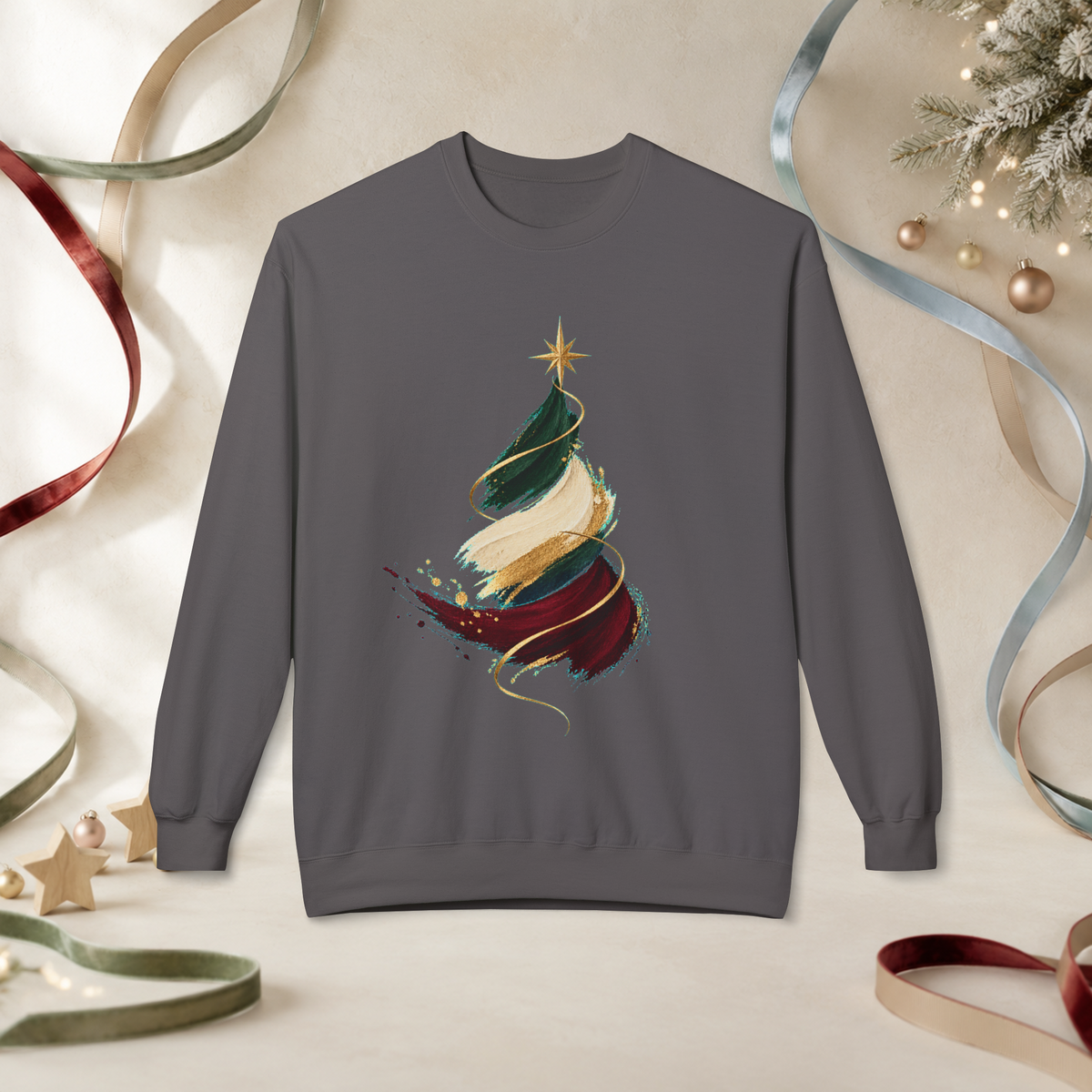 Unisex Adult Christmas Crewneck Sweatshirt – Abstract Brushstroke Tree - Sweatshirt - Image 6