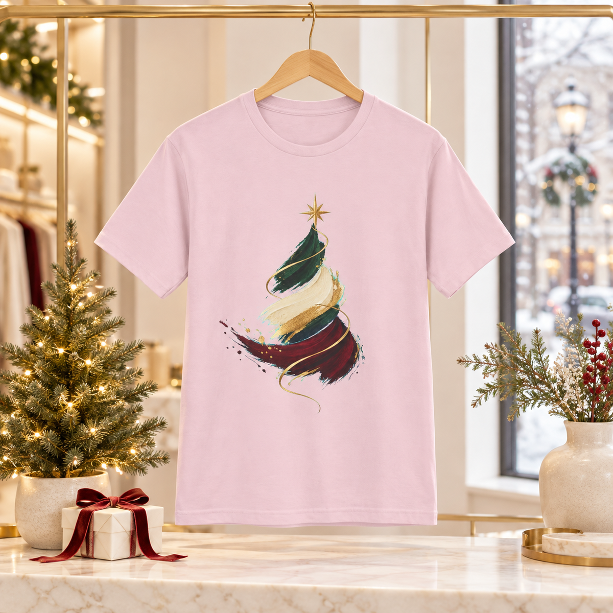 Unisex Adult Christmas T-Shirt – Abstract Brushstroke Tree - T-Shirt - Image 1