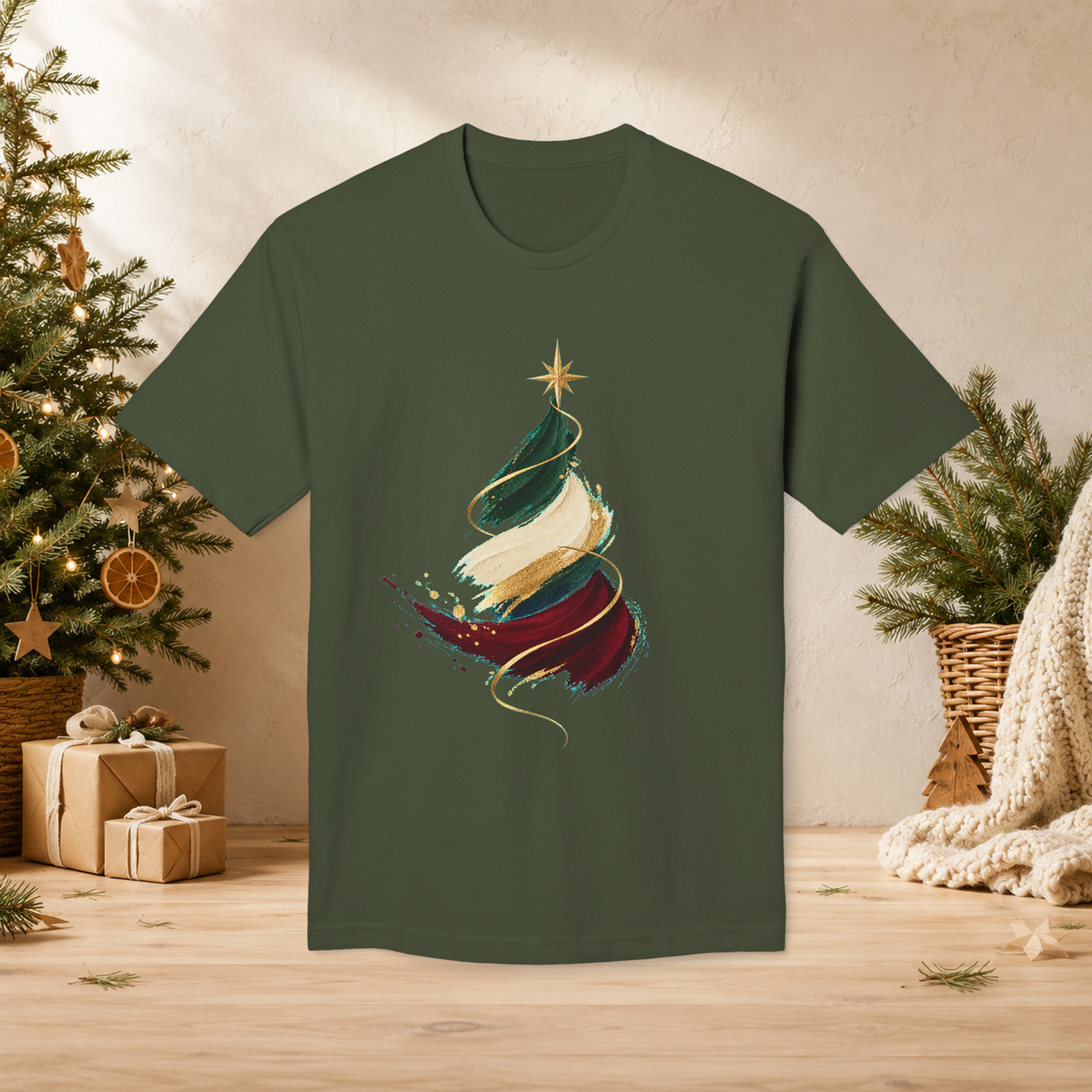 Unisex Adult Christmas T-Shirt – Abstract Brushstroke Tree - T-Shirt - Image 5