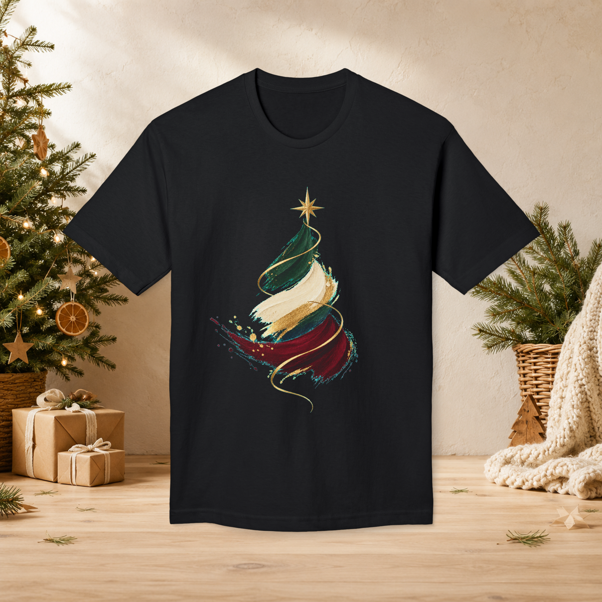 Unisex Adult Christmas T-Shirt – Abstract Brushstroke Tree - T-Shirt - Image 3