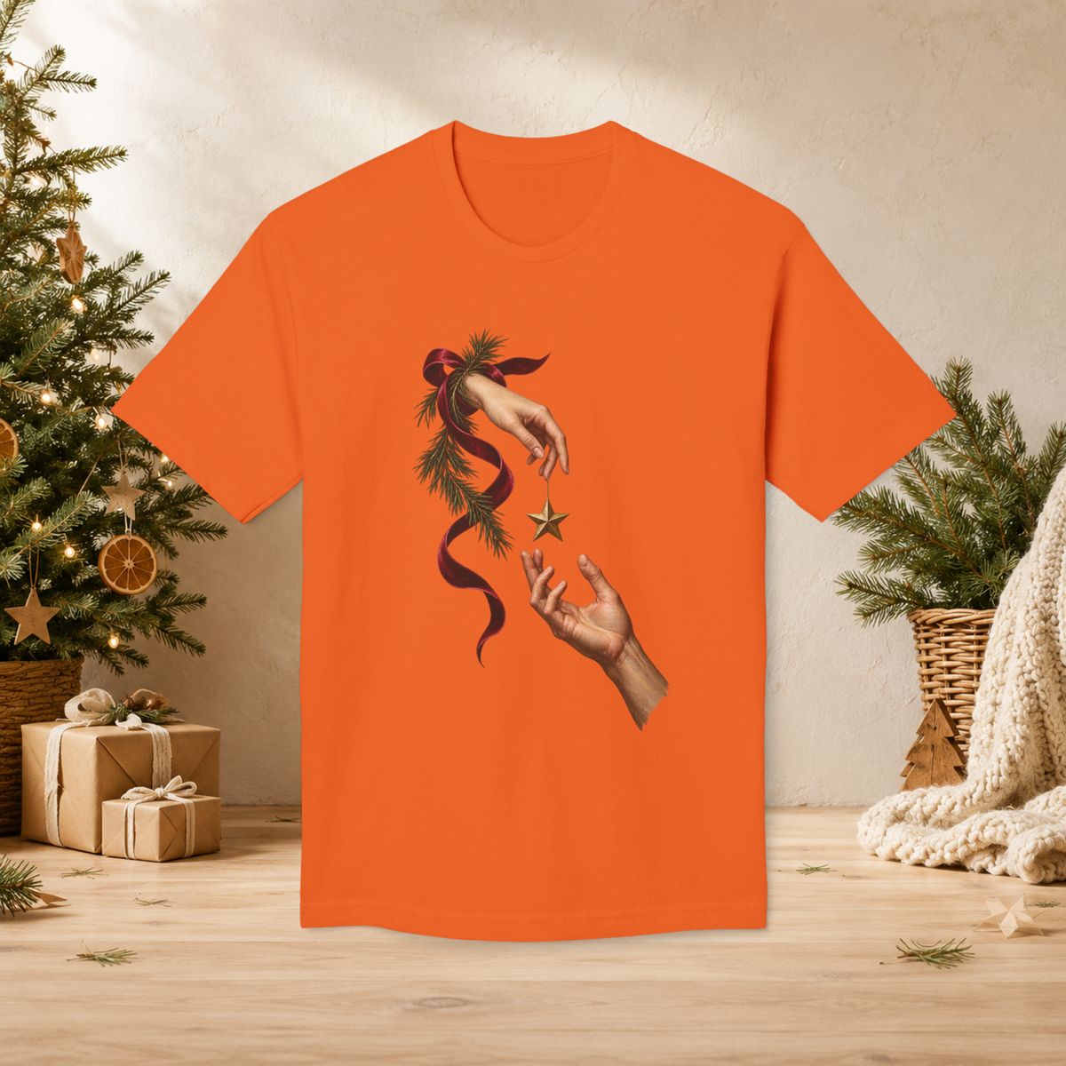 Unisex Adult Christmas Gift Hands T-Shirt – Star Ornament Holiday Graphic Tee - T-Shirt - Image 4