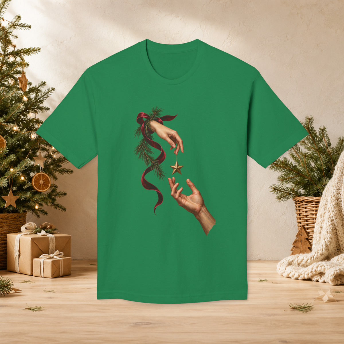 Unisex Adult Christmas Gift Hands T-Shirt – Star Ornament Holiday Graphic Tee - T-Shirt - Image 5