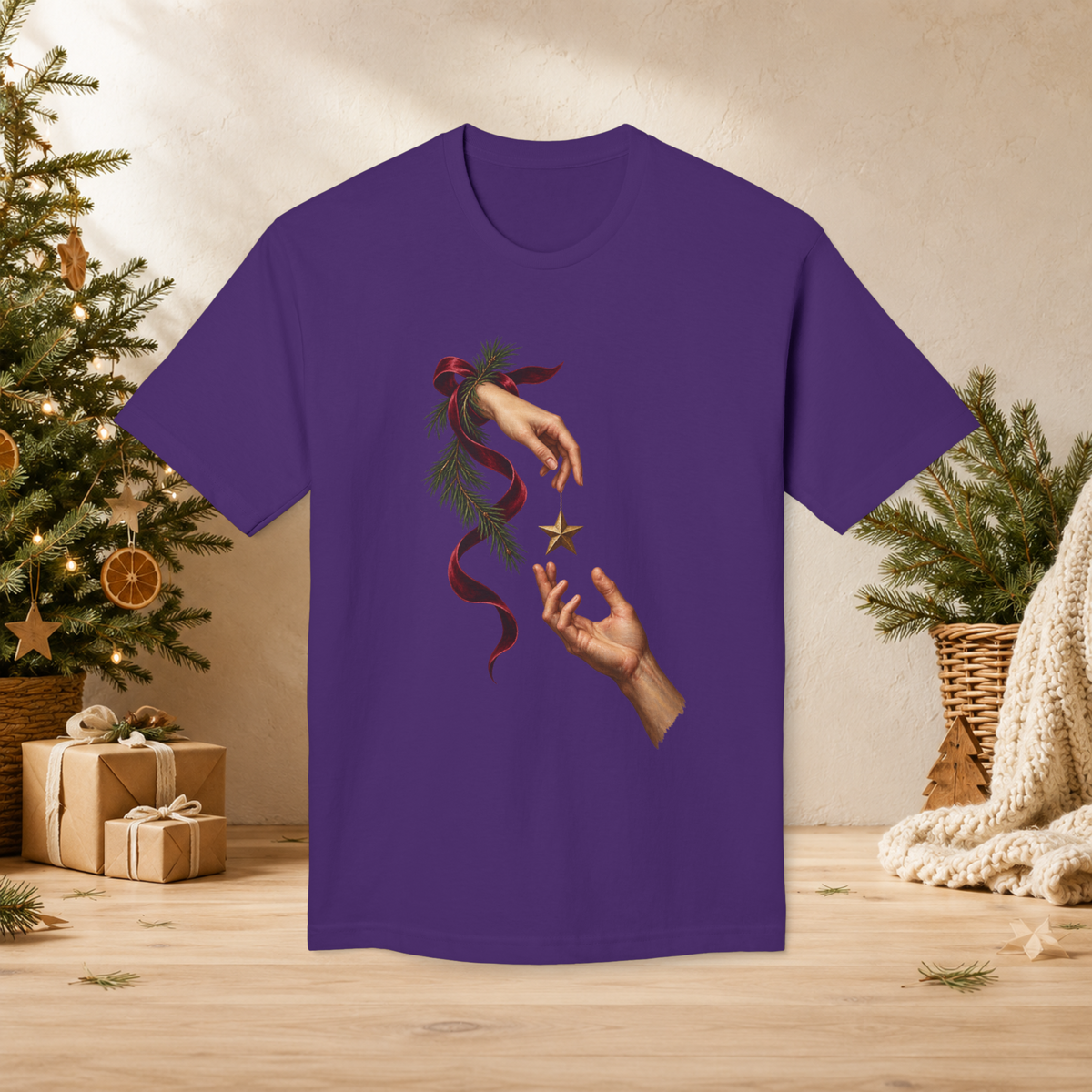 Unisex Adult Christmas Gift Hands T-Shirt – Star Ornament Holiday Graphic Tee - T-Shirt - Image 7