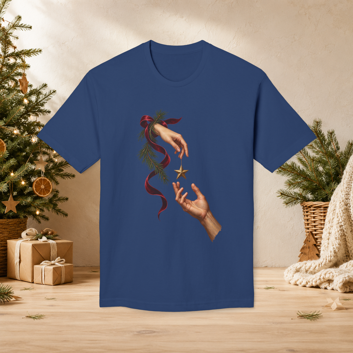 Unisex Adult Christmas Gift Hands T-Shirt – Star Ornament Holiday Graphic Tee - T-Shirt - Image 6
