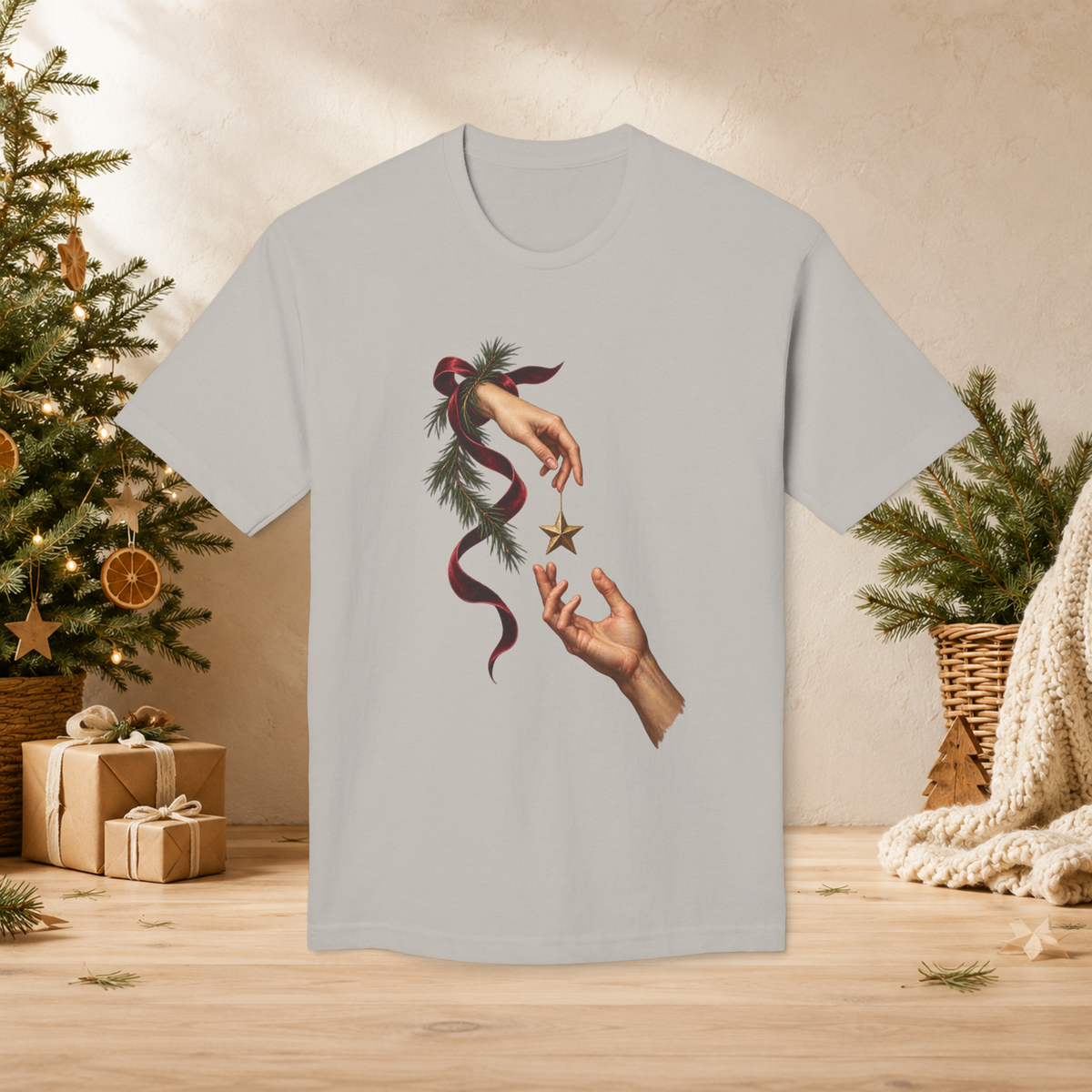 Unisex Adult Christmas Gift Hands T-Shirt – Star Ornament Holiday Graphic Tee - T-Shirt - Image 3