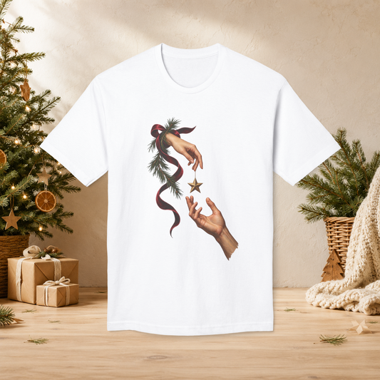 Unisex Adult Christmas Gift Hands T-Shirt – Star Ornament Holiday Graphic Tee - T-Shirt - Image 1