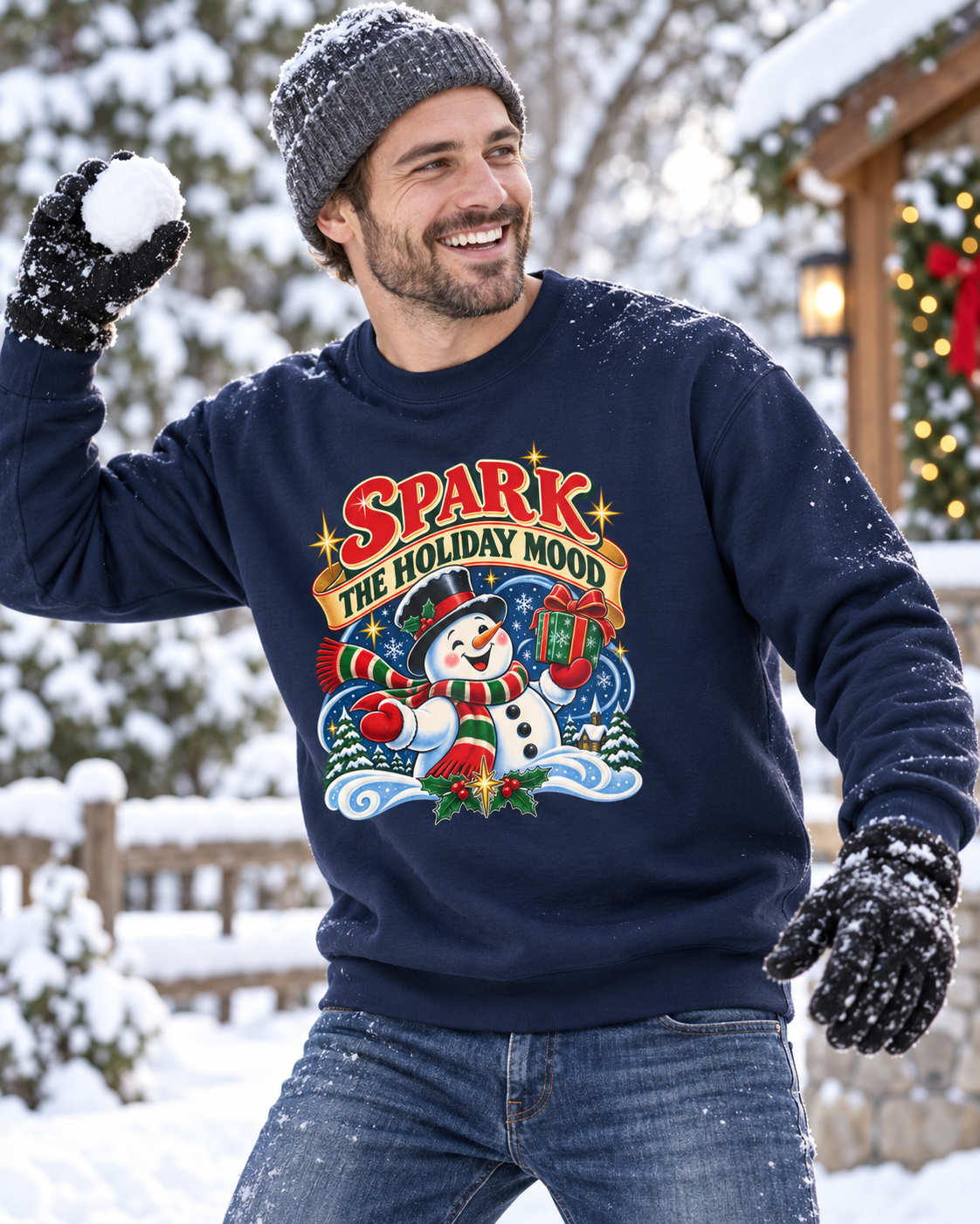 Unisex Adult Spark the Holiday Mood Christmas Sweatshirt — Vintage Snowman Crewneck - Sweatshirt - Image 6