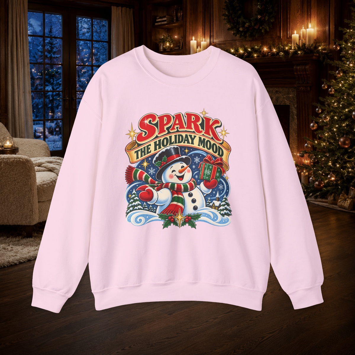 Unisex Adult Spark the Holiday Mood Christmas Sweatshirt — Vintage Snowman Crewneck - Sweatshirt - Image 7