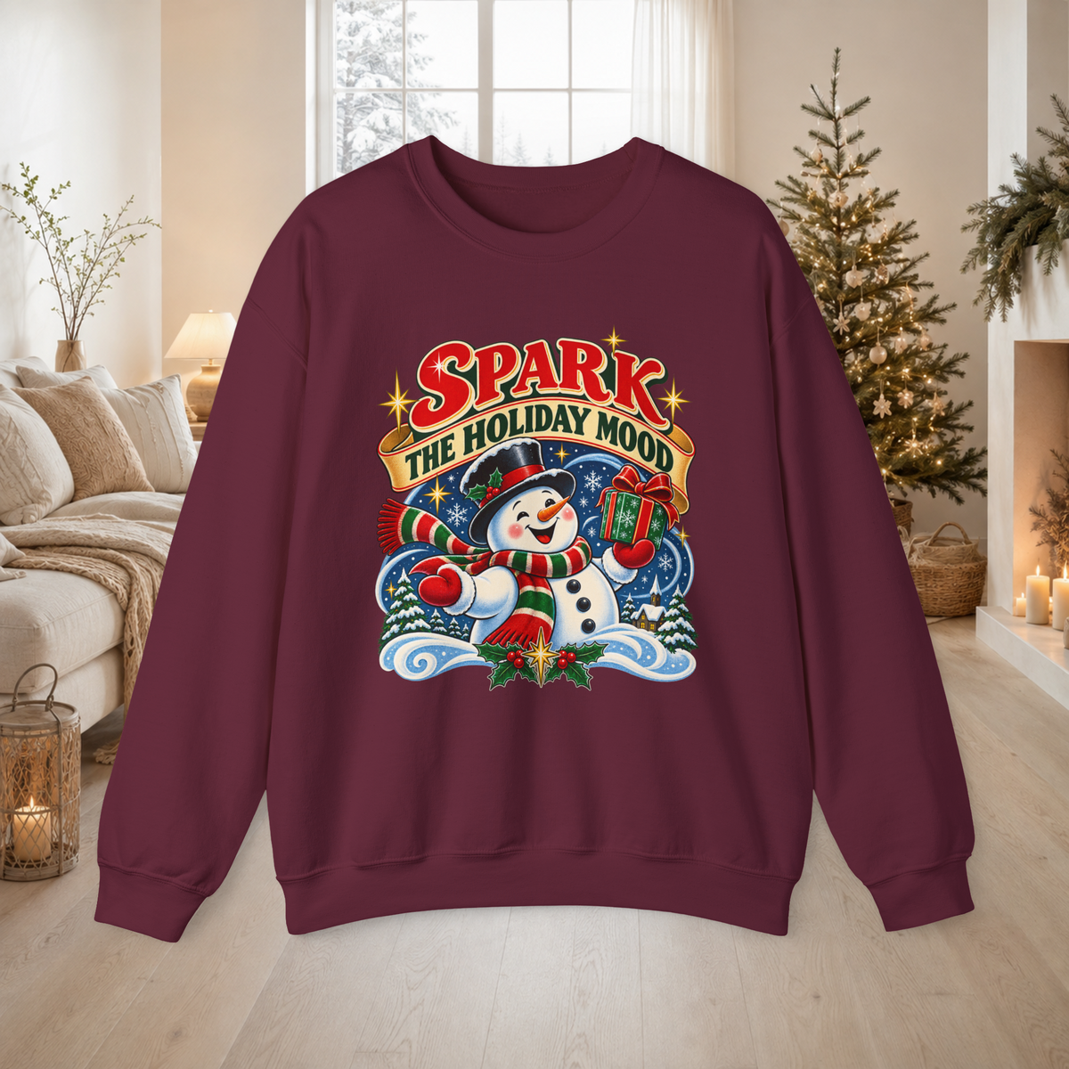 Unisex Adult Spark the Holiday Mood Christmas Sweatshirt — Vintage Snowman Crewneck - Sweatshirt - Image 5