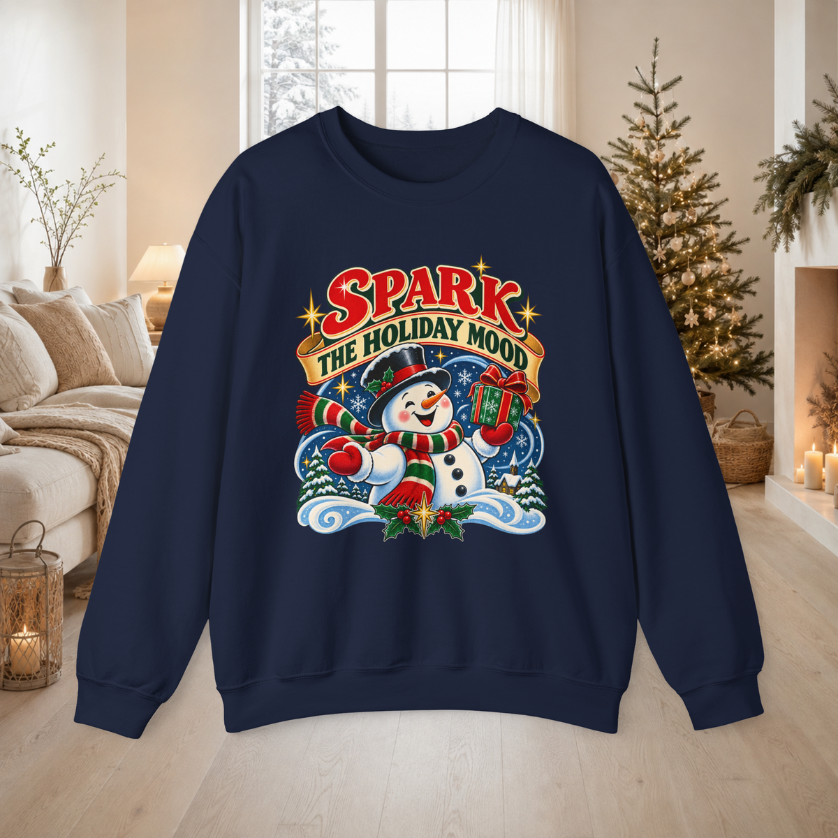 Unisex Adult Spark the Holiday Mood Christmas Sweatshirt — Vintage Snowman Crewneck - Sweatshirt - Image 10
