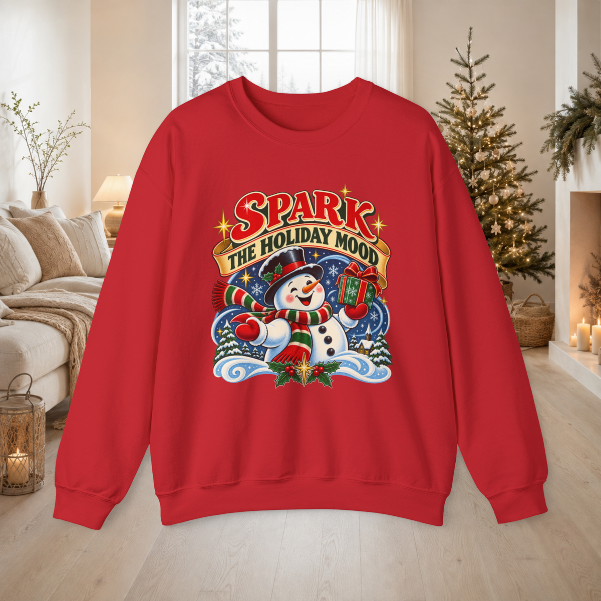 Unisex Adult Spark the Holiday Mood Christmas Sweatshirt — Vintage Snowman Crewneck - Sweatshirt - Image 8