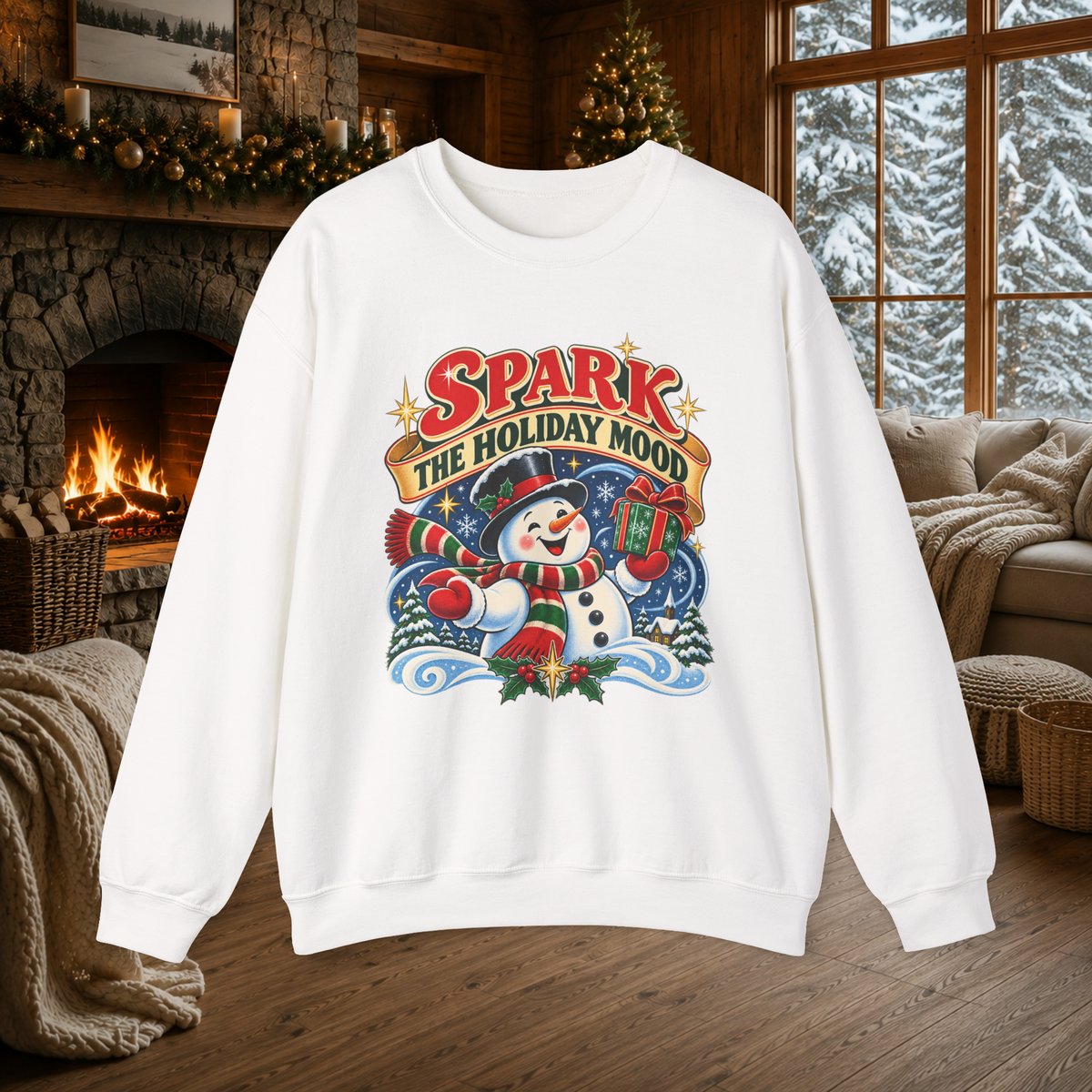 Unisex Adult Spark the Holiday Mood Christmas Sweatshirt — Vintage Snowman Crewneck - Sweatshirt - Image 9