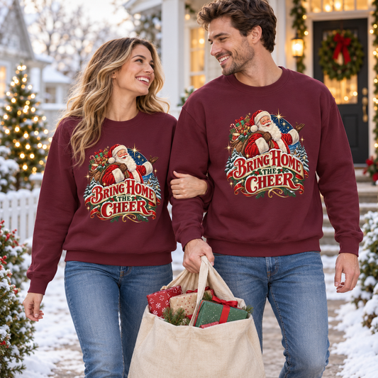 Unisex Adult Bring Home the Cheer Christmas Sweatshirt — Vintage Santa Holiday Crewneck - Sweatshirt - Image 1