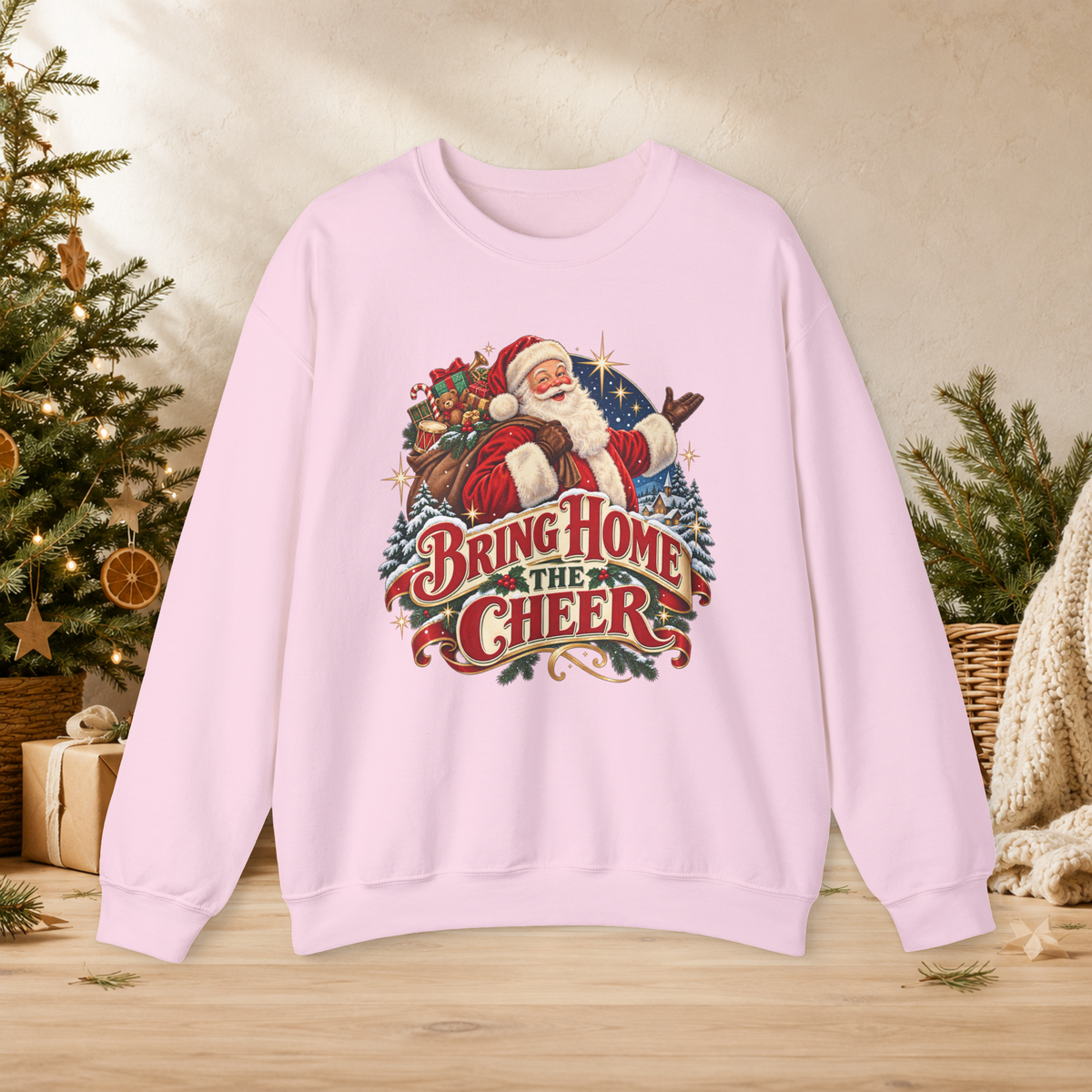 Unisex Adult Bring Home the Cheer Christmas Sweatshirt — Vintage Santa Holiday Crewneck - Sweatshirt - Image 7