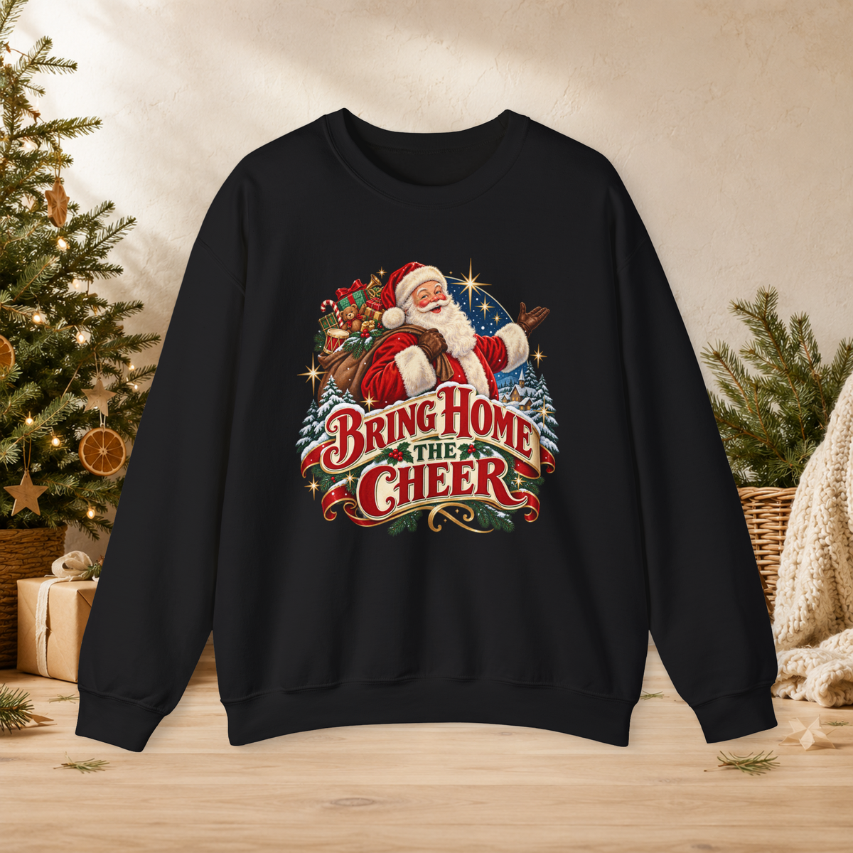 Unisex Adult Bring Home the Cheer Christmas Sweatshirt — Vintage Santa Holiday Crewneck - Sweatshirt - Image 3