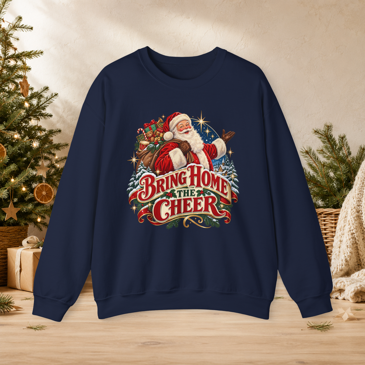 Unisex Adult Bring Home the Cheer Christmas Sweatshirt — Vintage Santa Holiday Crewneck - Sweatshirt - Image 6
