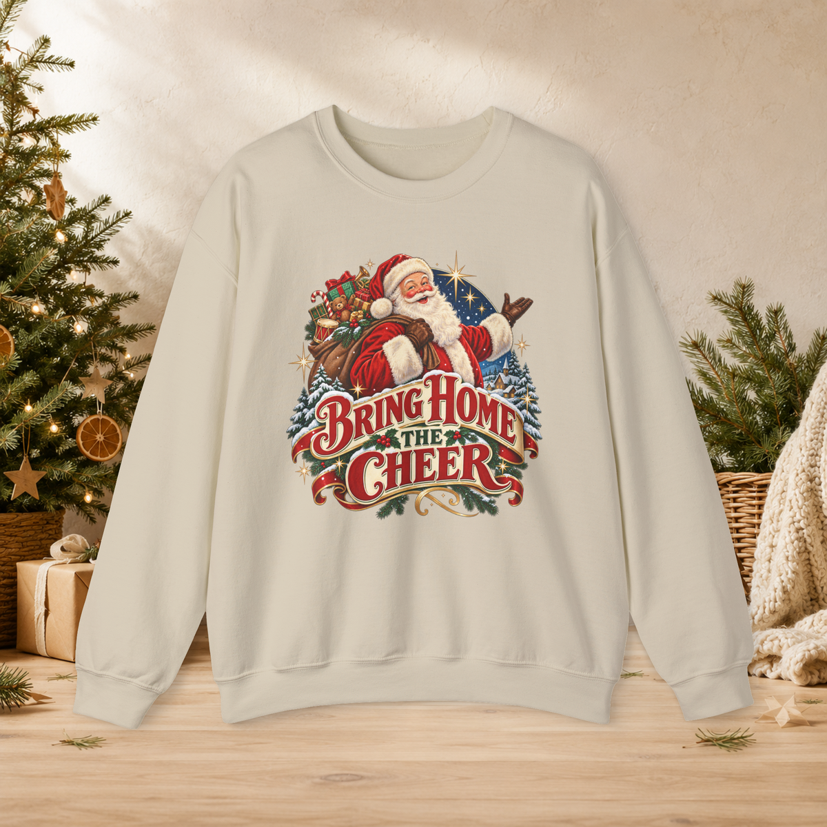 Unisex Adult Bring Home the Cheer Christmas Sweatshirt — Vintage Santa Holiday Crewneck - Sweatshirt - Image 4