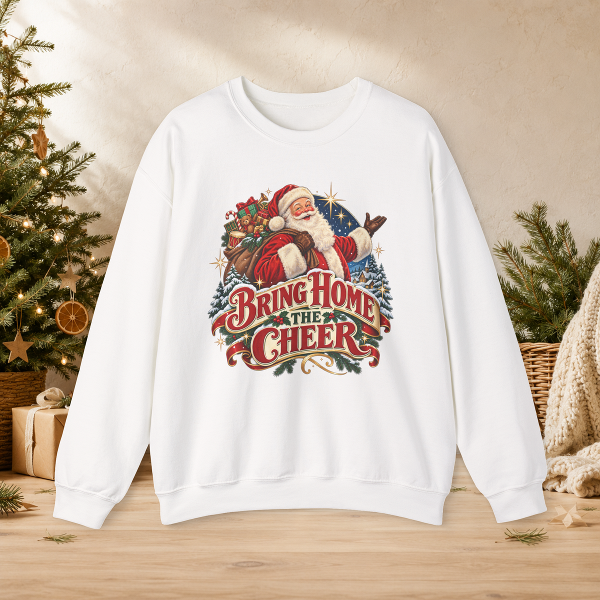 Unisex Adult Bring Home the Cheer Christmas Sweatshirt — Vintage Santa Holiday Crewneck - Sweatshirt - Image 2