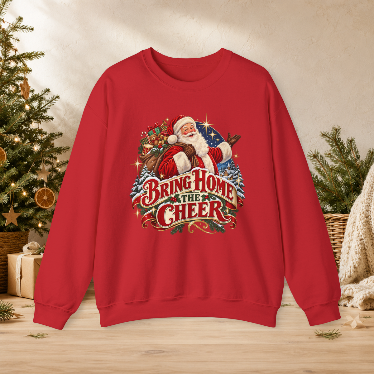 Unisex Adult Bring Home the Cheer Christmas Sweatshirt — Vintage Santa Holiday Crewneck - Sweatshirt - Image 8