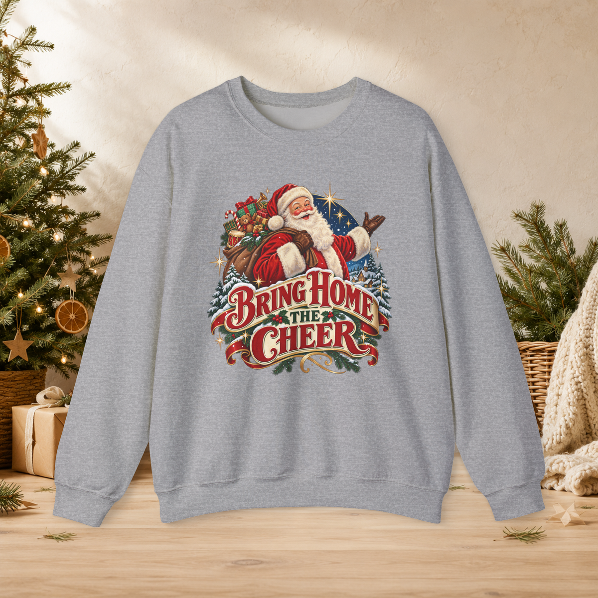 Unisex Adult Bring Home the Cheer Christmas Sweatshirt — Vintage Santa Holiday Crewneck - Sweatshirt - Image 5