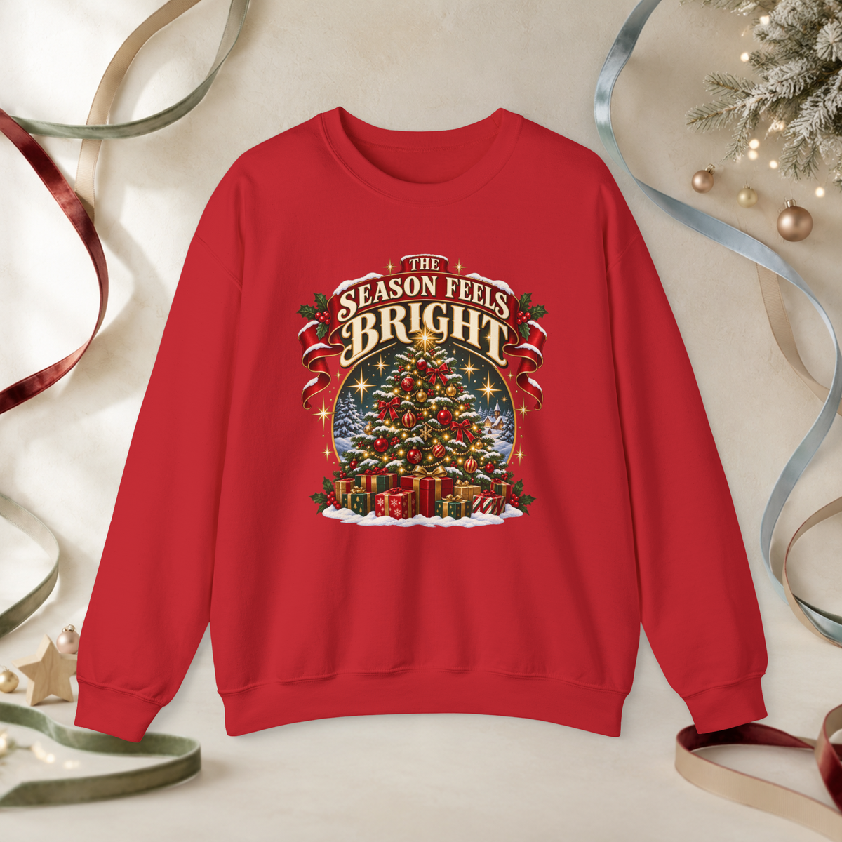 Unisex Adult The Season Feels Bright Christmas Sweatshirt — Retro Holiday Tree Crewneck - Sweatshirt - Image 8