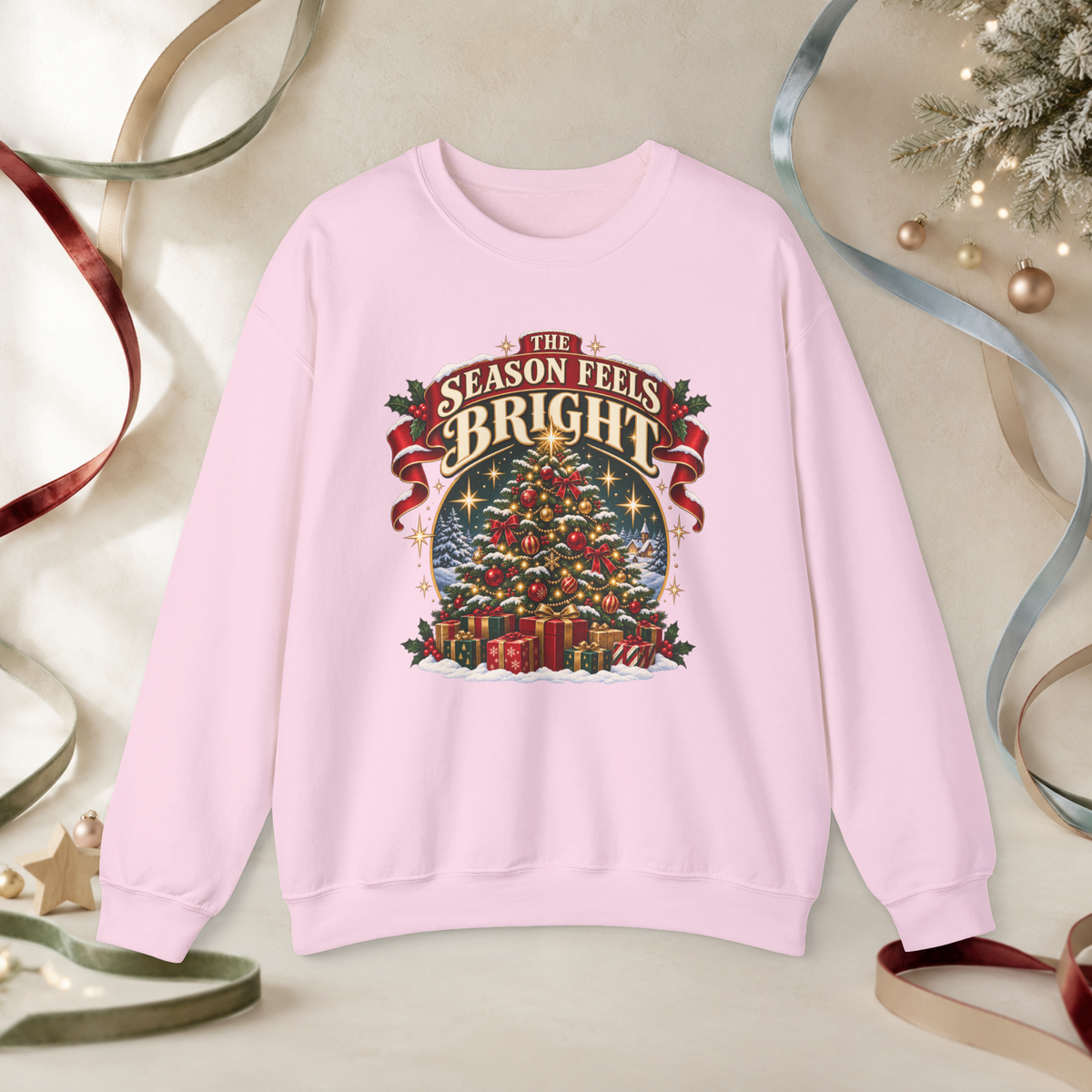 Unisex Adult The Season Feels Bright Christmas Sweatshirt — Retro Holiday Tree Crewneck - Sweatshirt - Image 7