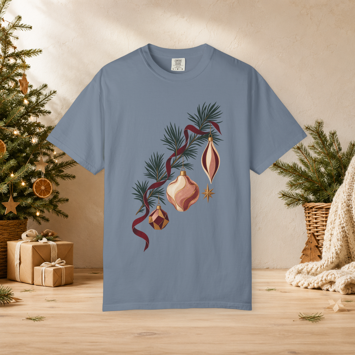 Unisex Adult Christmas Ornament T-Shirt — Vintage Pine Branch Holiday Tee - T-Shirt - Image 6