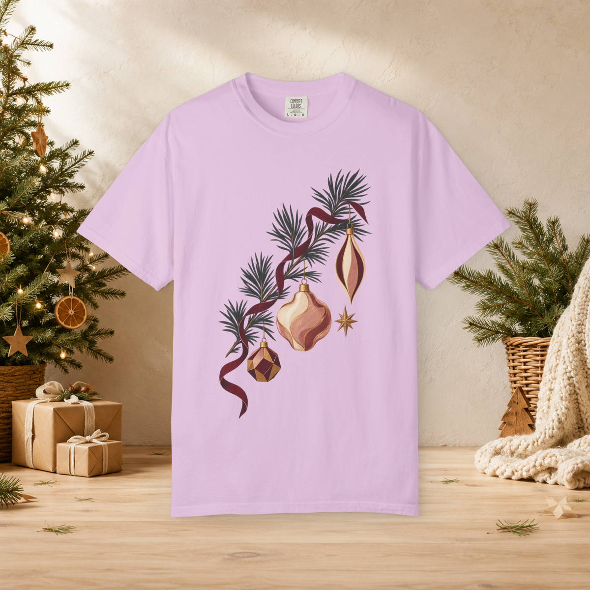 Unisex Adult Christmas Ornament T-Shirt — Vintage Pine Branch Holiday Tee - T-Shirt - Image 7