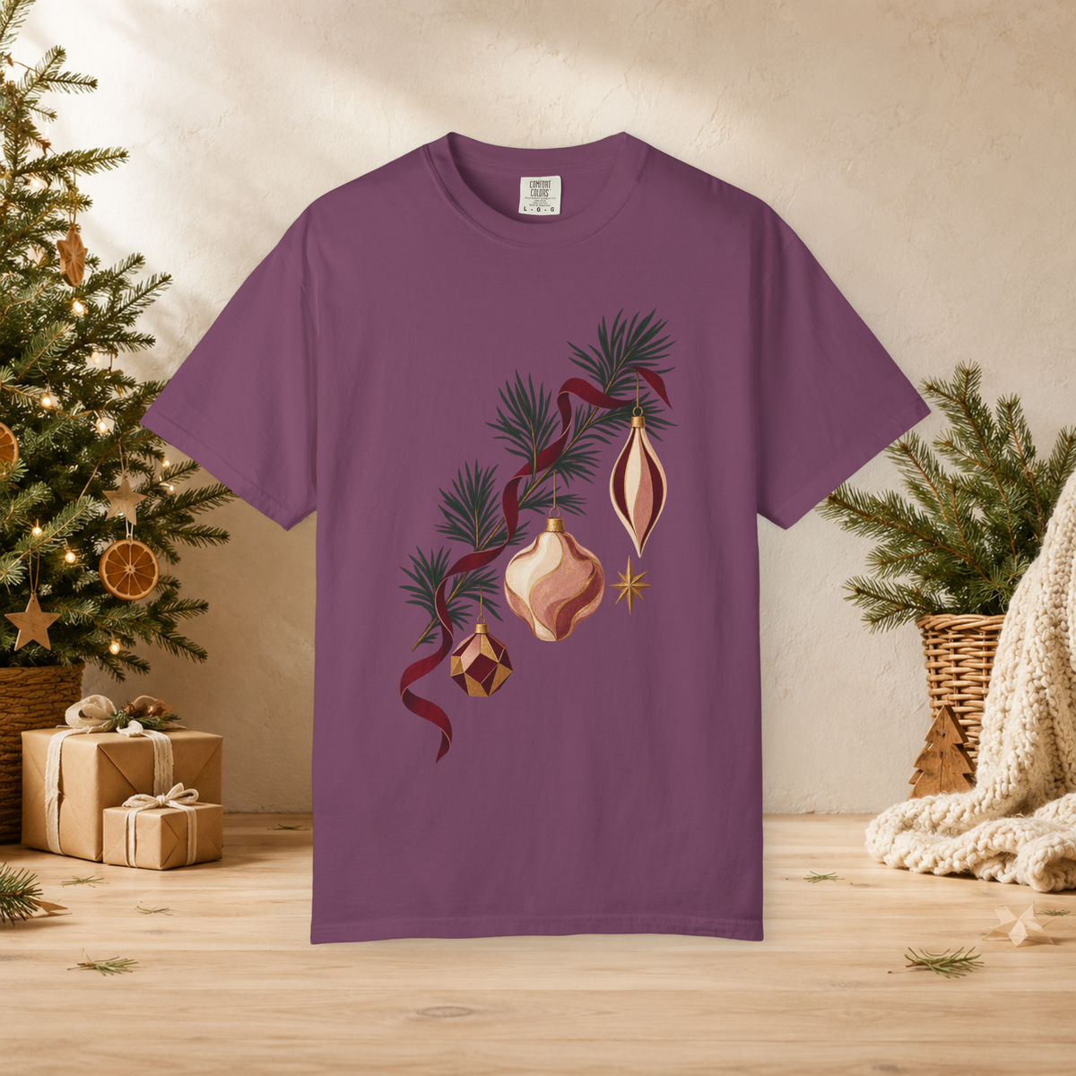 Unisex Adult Christmas Ornament T-Shirt — Vintage Pine Branch Holiday Tee - T-Shirt - Image 8