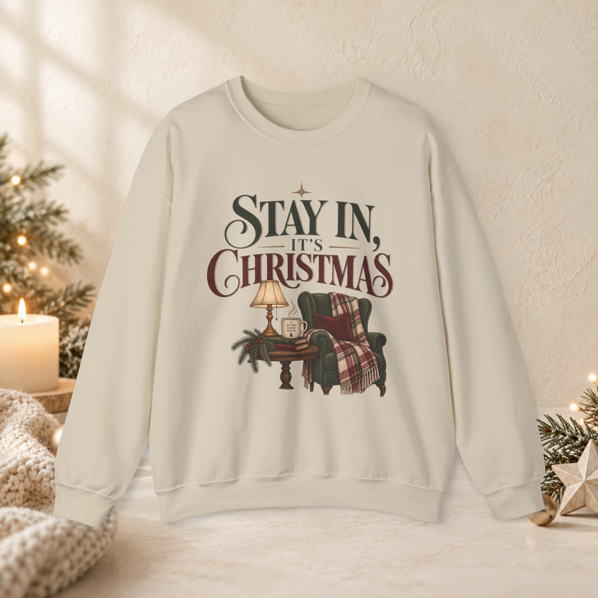 Unisex Adult Christmas Crewneck Sweatshirt – Stay In, It’s Christmas Cozy Holiday Graphic - Sweatshirt - Image 3