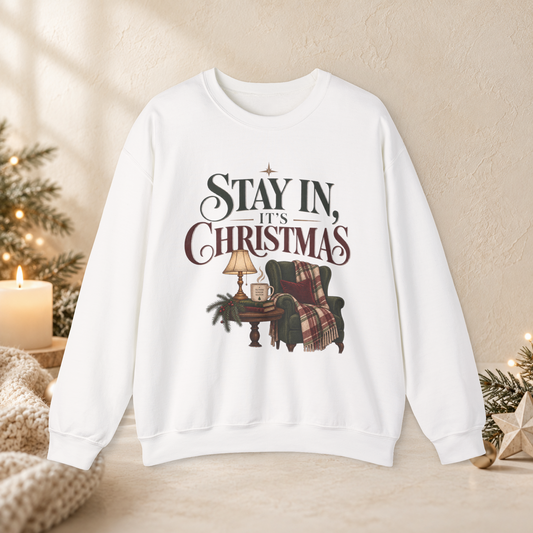 Unisex Adult Christmas Crewneck Sweatshirt – Stay In, It’s Christmas Cozy Holiday Graphic - Sweatshirt - Image 2