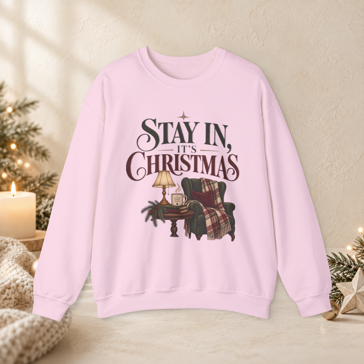 Unisex Adult Christmas Crewneck Sweatshirt – Stay In, It’s Christmas Cozy Holiday Graphic - Sweatshirt - Image 4