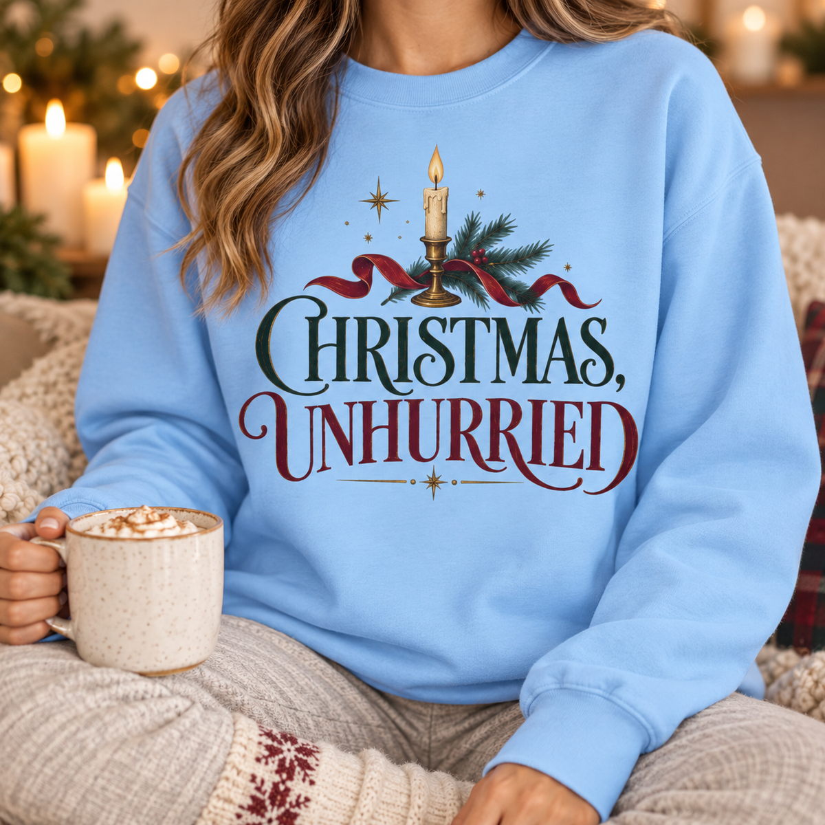 Unisex Adult Christmas Crewneck Sweatshirt – Christmas Unhurried Vintage Holiday Graphic - Sweatshirt - Image 1